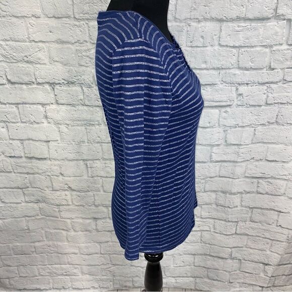 Joe fresh stripe v-cut 3/4 sleeve top blue sz LG women - Picture 5 of 9